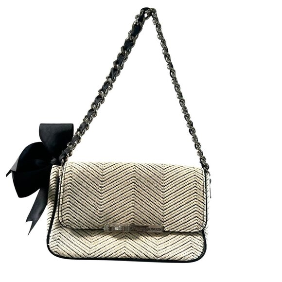 My Flat In London Shoulder Bag, Ivory Chevron Chain Strap and Black Bow Detail - Picture 1 of 10